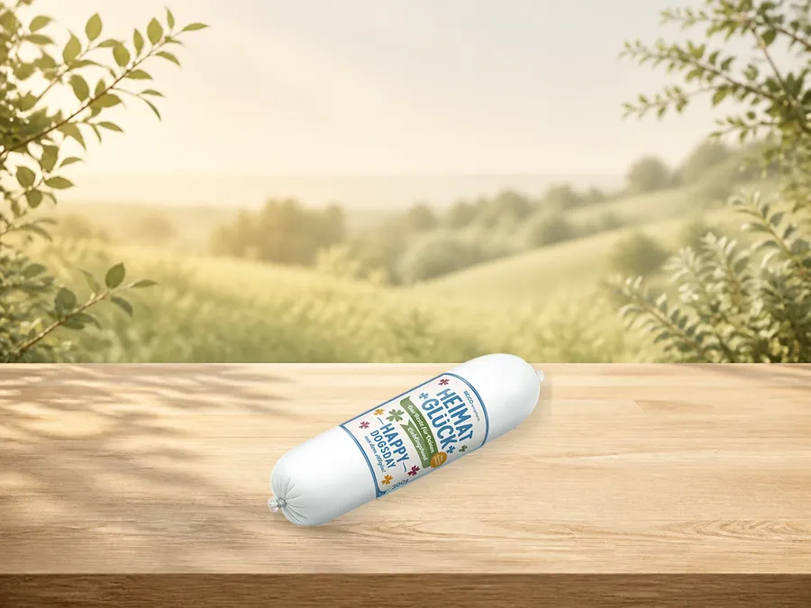 HEIMATGLÜCK Happy Dogsday, 300 g – offizielles REiCO Produktmotiv für Nassfutter für Hunde.