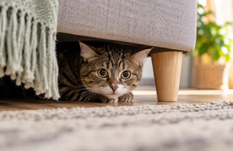 Katze plötzlich ängstlich – warum sie sich auf einmal versteckt oder zurückzieht