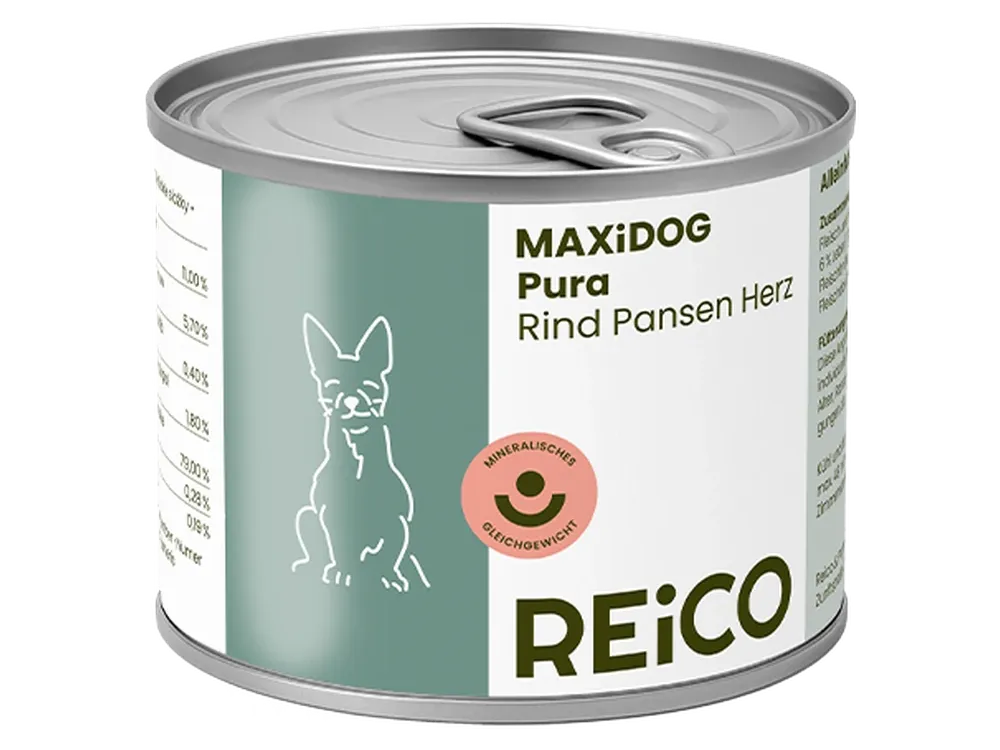MAXiDOG Pura Rind Pansen Herz – offizielles REiCO Produktmotiv, freigestellt auf transparentem Hintergrund.