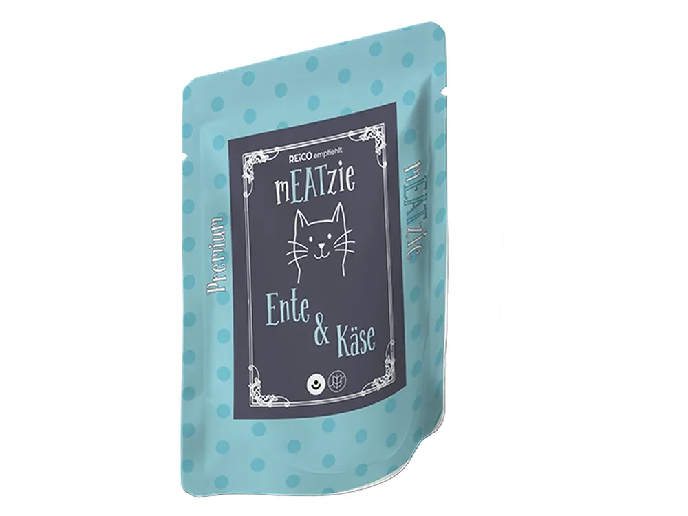 mEATzie Ente & Käse – offizielles REiCO Produktmotiv, freigestellt auf transparentem Hintergrund.