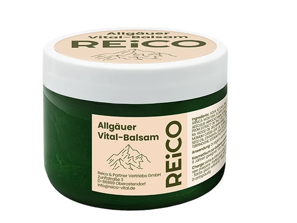 REiCO Allgäuer Vital-Balsam, 250 ml – offizielles REiCO Produktmotiv, freigestellt auf transparentem Hintergrund.