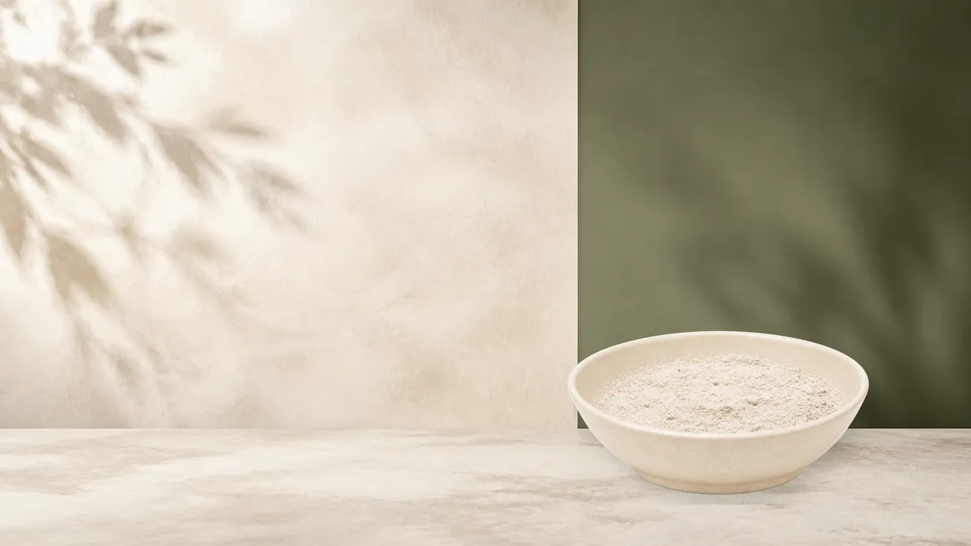 REiCO Petmin+, 100 g – Futterdarstellung in der hellen Tierfuttervital-Schale in ruhiger Salbei- und Naturstein-Kulisse.