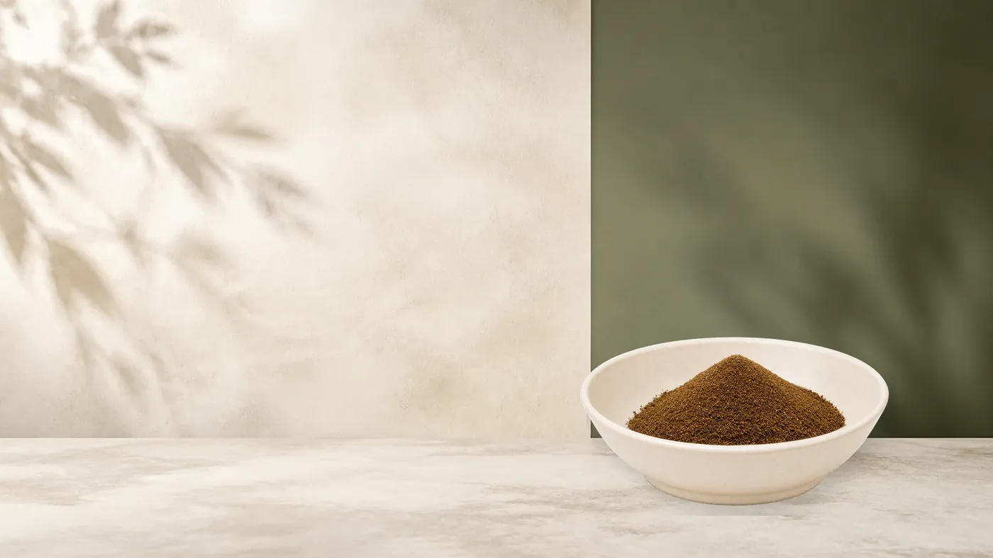 REiCO Probio+, 400 g – Futterdarstellung in der hellen Tierfuttervital-Schale in ruhiger Salbei- und Naturstein-Kulisse.